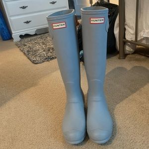 tall matte blue hunter rainboots